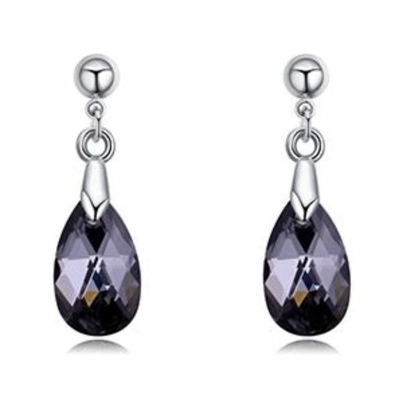 Austrian Crystal Teardrop Earrings Silver Tone - Picture 1 of 4